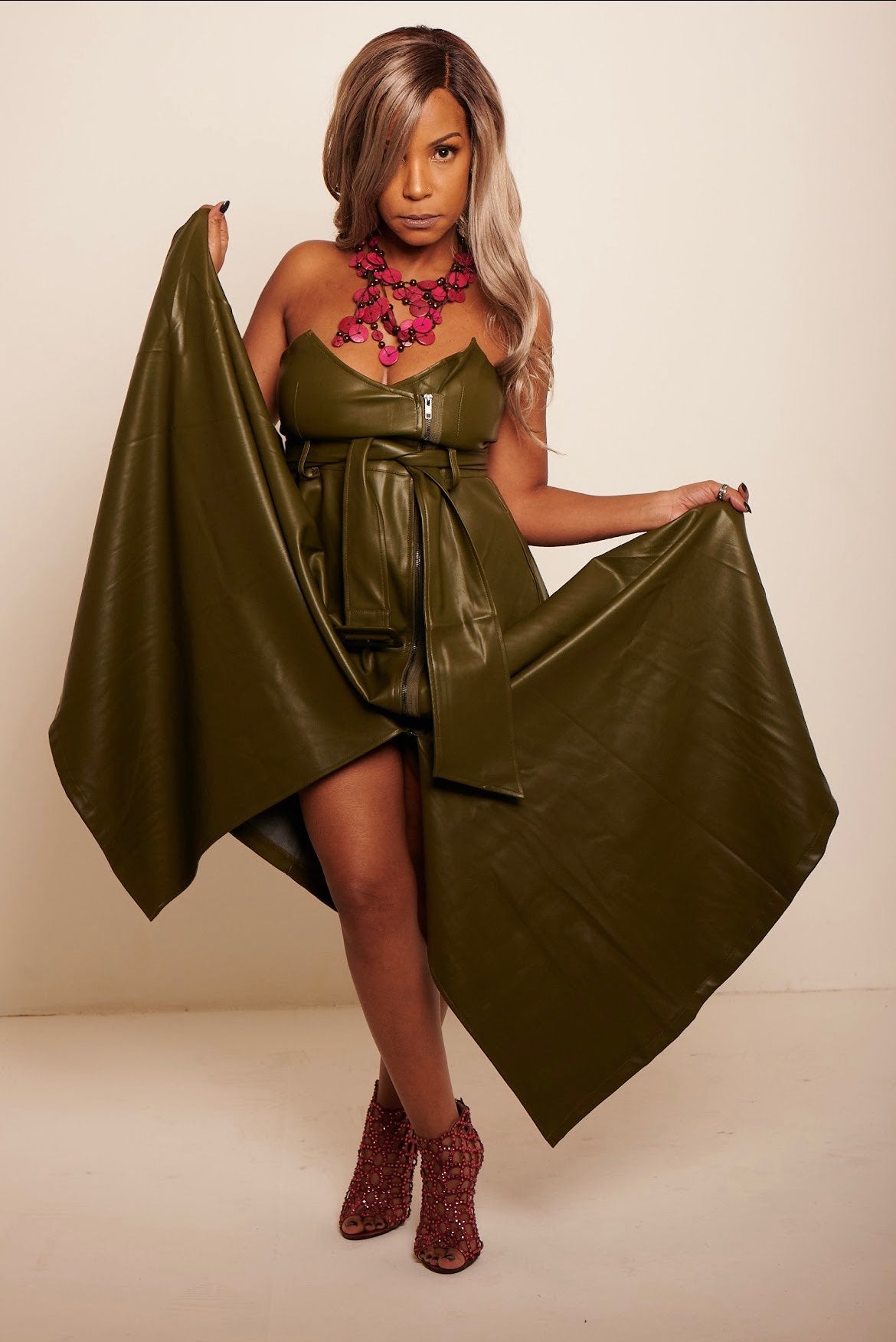 Forever Long High Waist Vegan Leather Skirt - Olive